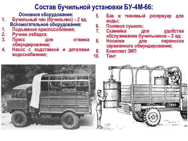 Состав бучильной установки БУ-4М-66: Основное оборудование: Бучильный чан (бучильник) –