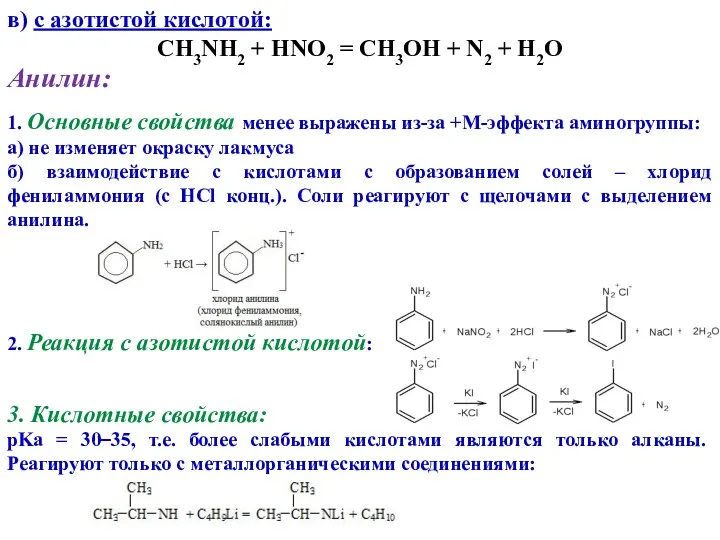 в) с азотистой кислотой: CH3NH2 + HNO2 = CH3OH +