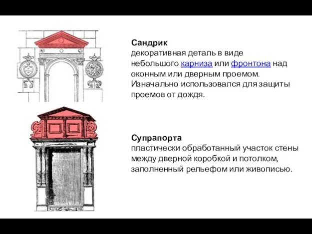 Сандрик декоративная деталь в виде небольшого карниза или фронтона над