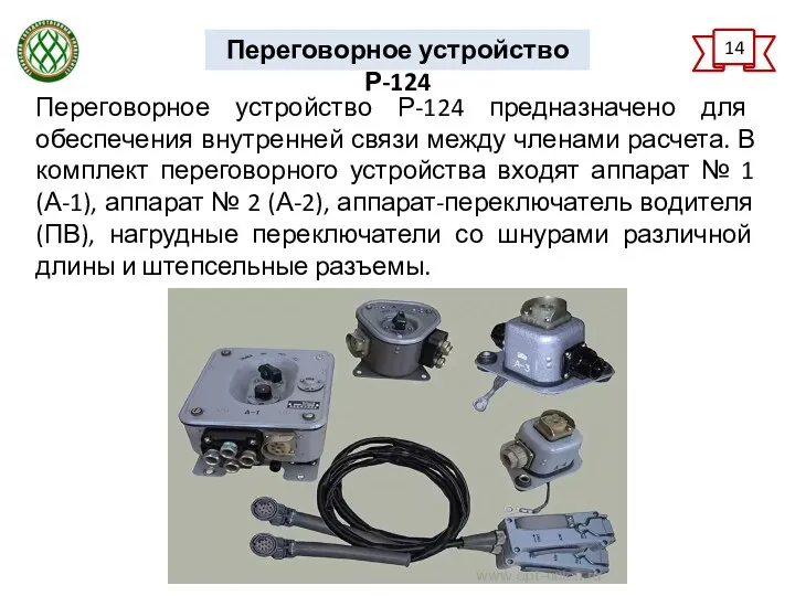 14 Переговорное устройство Р-124 Переговорное устройство Р-124 предназначено для обеспечения