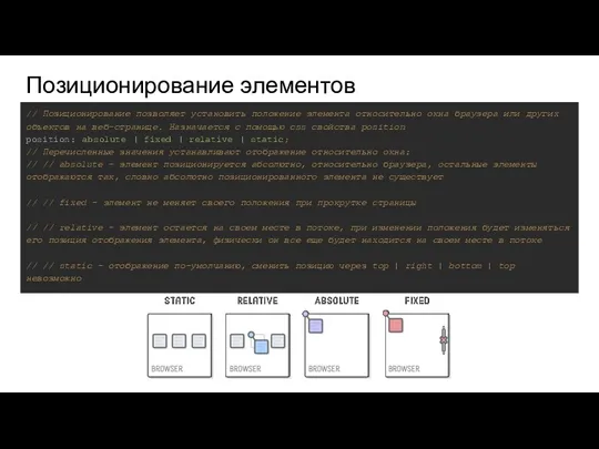 Позиционирование элементов // Позиционирование позволяет установить положение элемента относительно окна