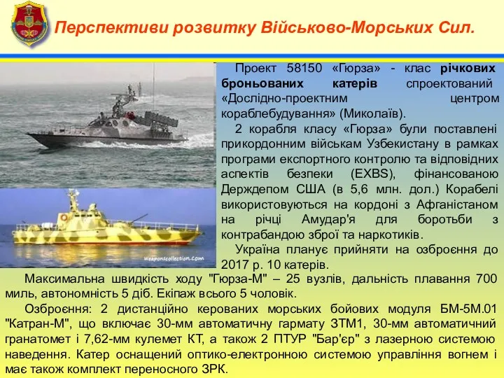 4 Перспективи розвитку Військово-Морських Сил. Проект 58150 «Гюрза» - клас