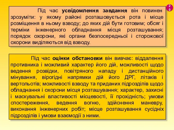 Під час усвідомлення завдання він повинен зрозуміти: у якому районі