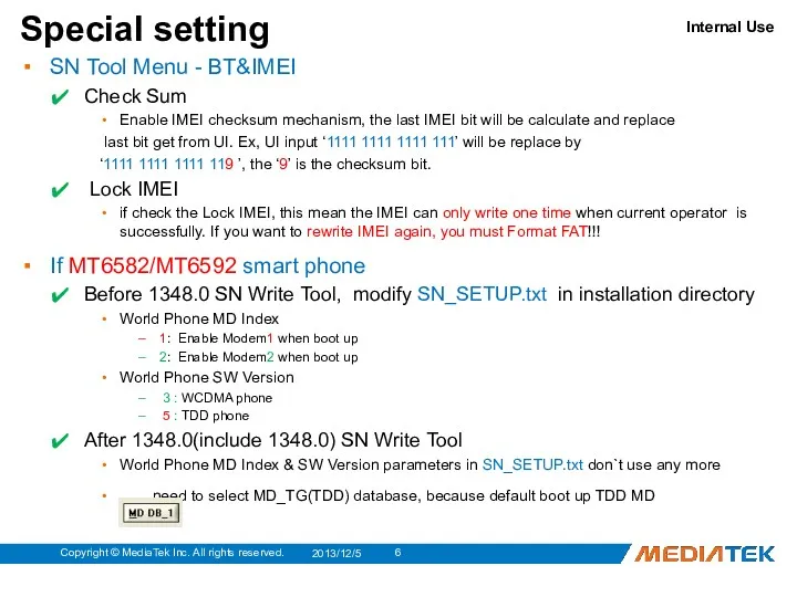 SN Tool Menu - BT&IMEI Check Sum Enable IMEI checksum