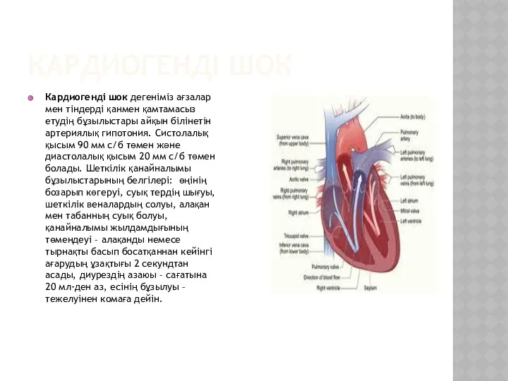 КАРДИОГЕНДІ ШОК Кардиогенді шок дегеніміз ағзалар мен тіндерді қанмен қамтамасыз