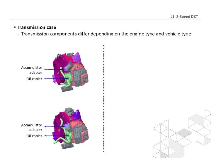 Transmission case - Transmission components differ depending on the engine