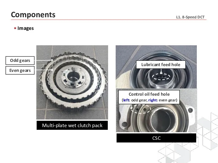 Multi-plate wet clutch pack Odd gears Even gears Lubricant feed