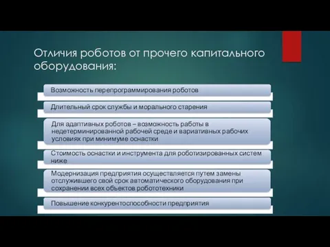 Отличия роботов от прочего капитального оборудования: