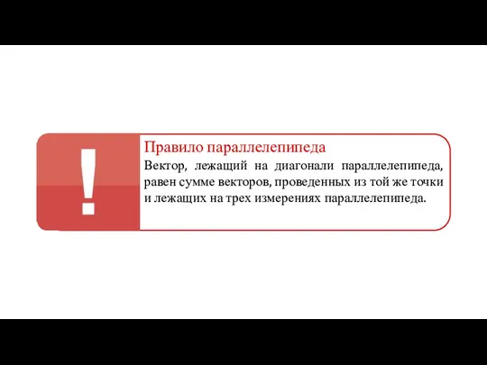 Правило параллелепипеда Вектор, лежащий на диагонали параллелепипеда, равен сумме векторов,