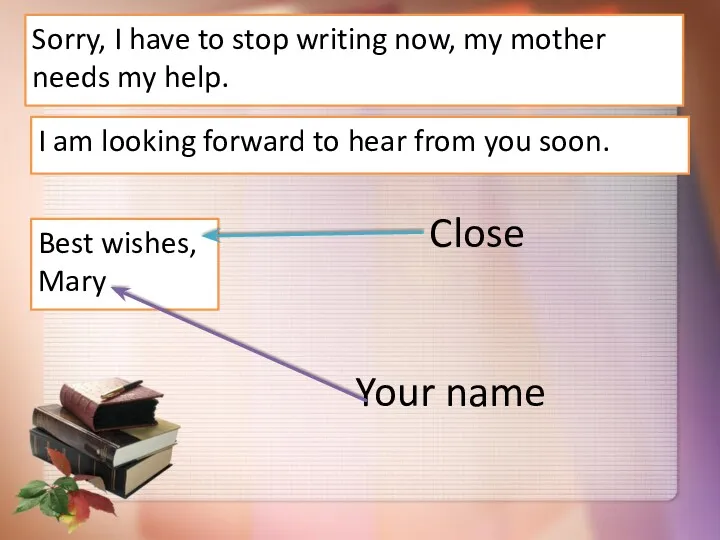 Sorry, I have to stop writing now, my mother needs