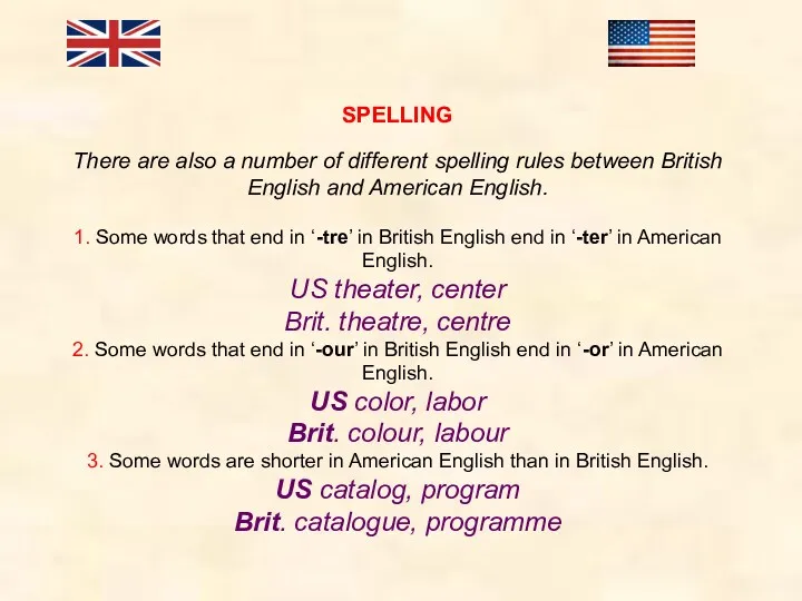 SPELLING There are also a number of different spelling rules