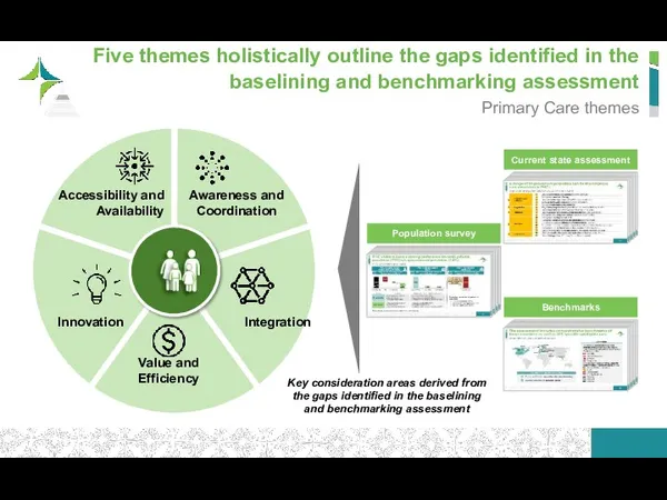 Five themes holistically outline the gaps identified in the baselining