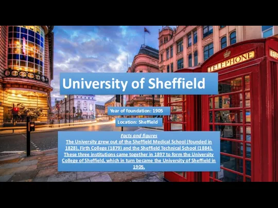 University of Sheffield Year of foundation: 1905 Location: Sheffield Facts and figures The