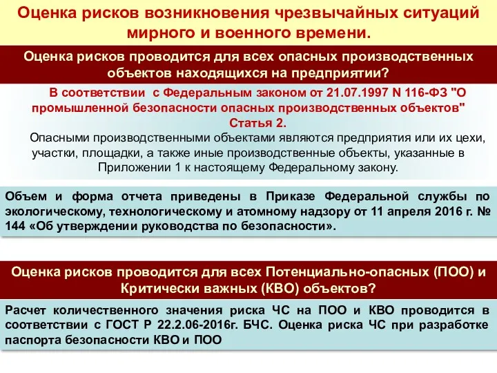 Оценка рисков возникновения чрезвычайных ситуаций мирного и военного времени. Оценка