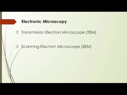 Electronic Microscopy Transmission Electron Microscope (TEM) Scanning Electron Microscope (SEM)