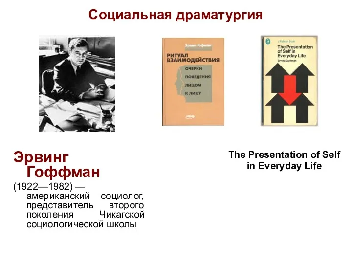 Социальная драматургия Эрвинг Гоффман (1922—1982) — американский социолог, представитель второго