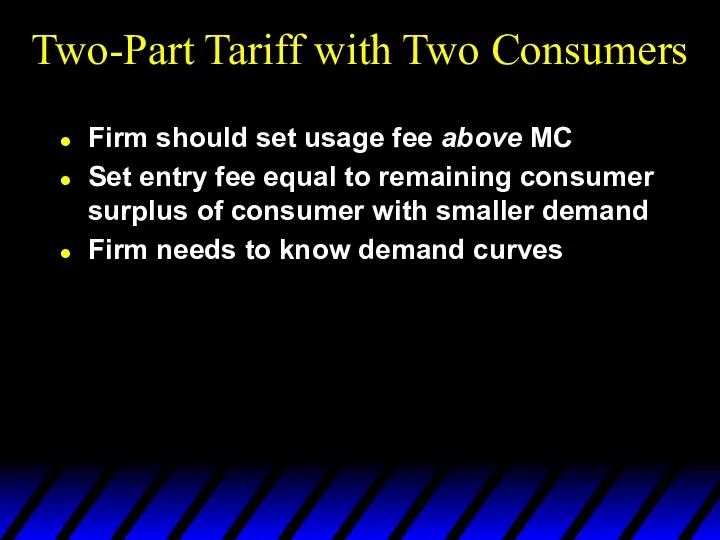 Two-Part Tariff with Two Consumers Firm should set usage fee