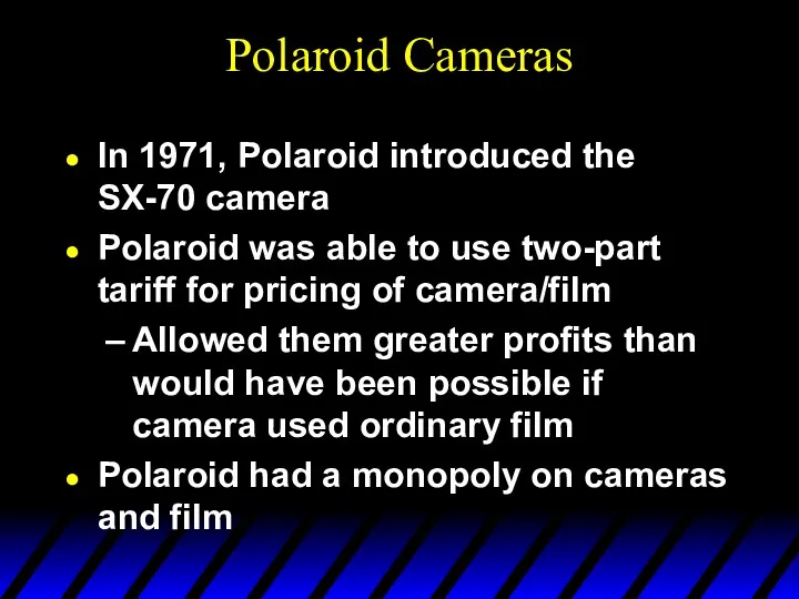 Polaroid Cameras In 1971, Polaroid introduced the SX-70 camera Polaroid was able to