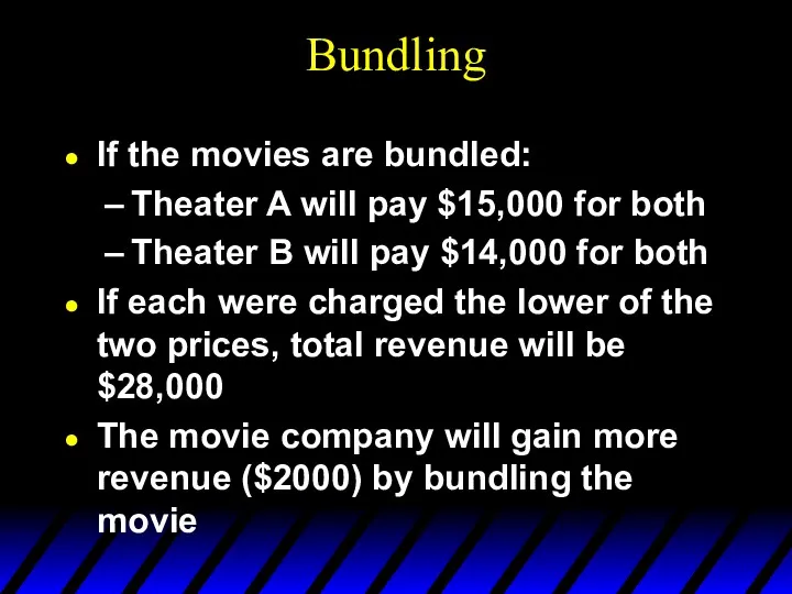 Bundling If the movies are bundled: Theater A will pay $15,000 for both