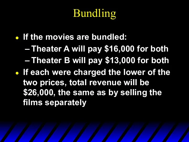 Bundling If the movies are bundled: Theater A will pay $16,000 for both