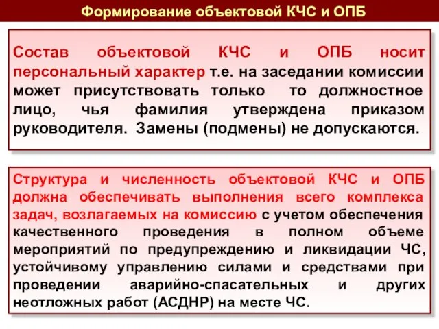 Структура и численность объектовой КЧС и ОПБ должна обеспечивать выполнения