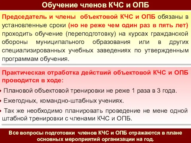 Председатель и члены объектовой КЧС и ОПБ обязаны в установленные