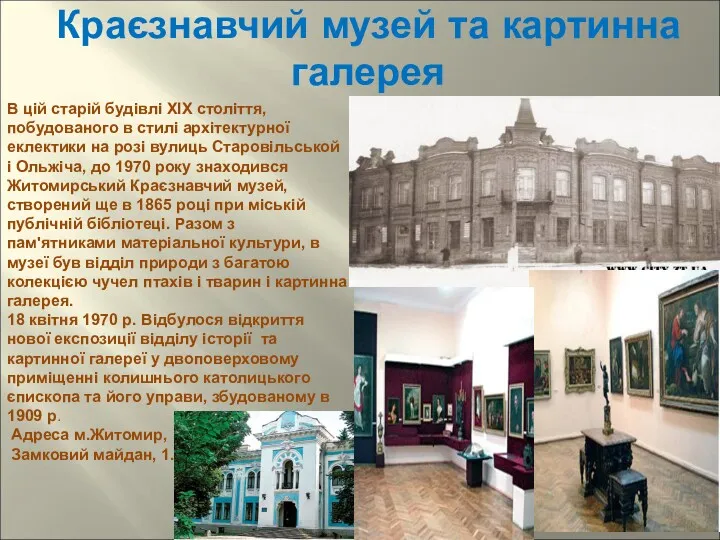 Краєзнавчий музей та картинна галерея В цій старій будівлі XIX