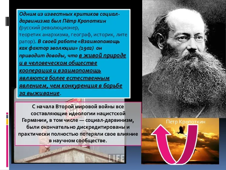 Одним из известных критиков социал-дарвинизма был Пётр Кропоткин (русский революционер,