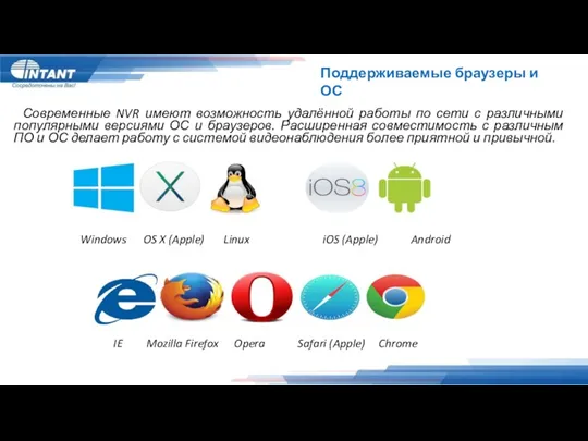 Поддерживаемые браузеры и ОС Современные NVR имеют возможность удалённой работы