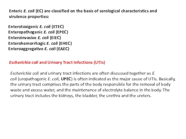 Enteric E. coli (EC) are classified on the basis of serological characteristics and