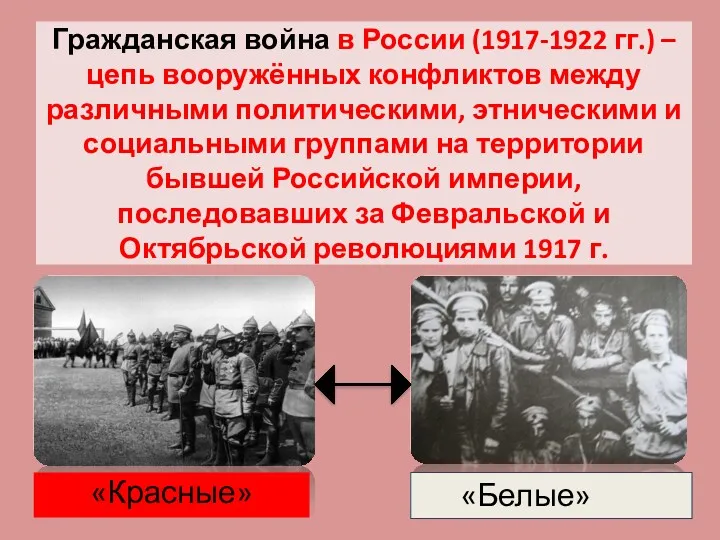 Гражданская война в России (1917-1922 гг.) – цепь вооружённых конфликтов