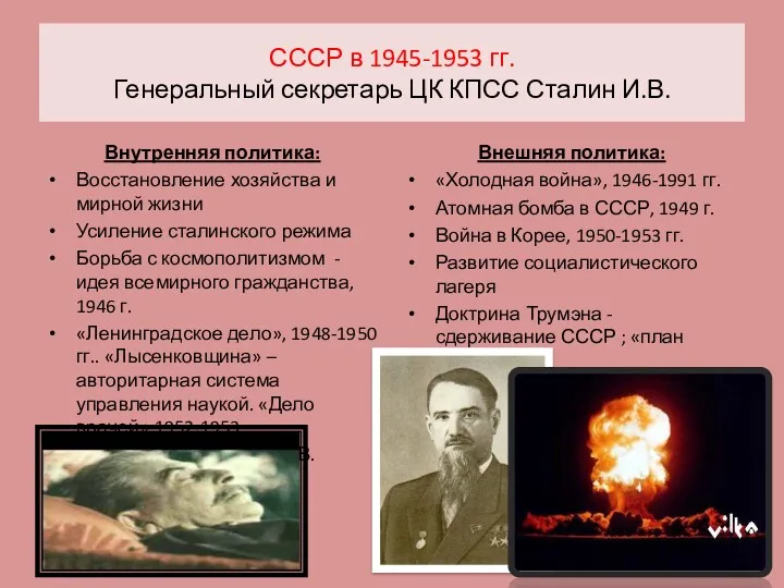 СССР в 1945-1953 гг. Генеральный секретарь ЦК КПСС Сталин И.В.