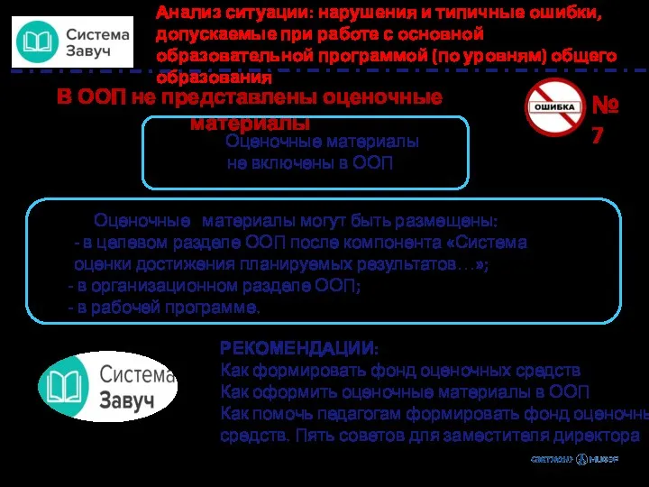 № 7 В ООП не представлены оценочные материалы Оценочные материалы