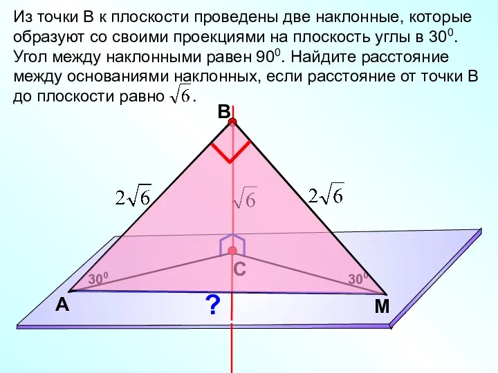 В С M А Из точки В к плоскости проведены