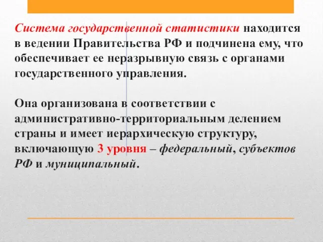 Система государственной статистики находится в ведении Правительства РФ и подчинена