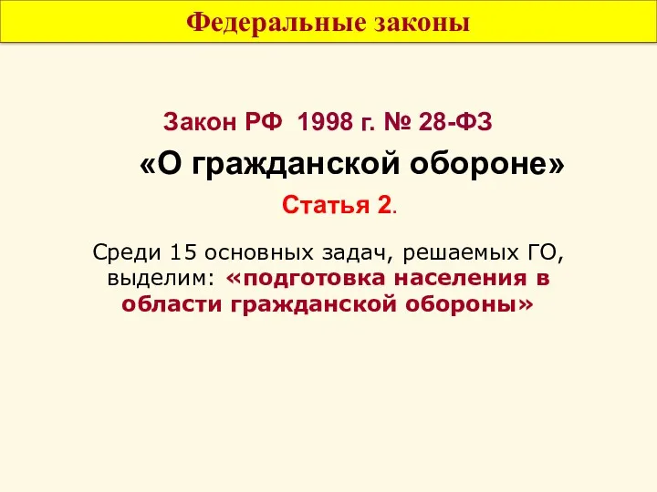 Федеральные законы Закон РФ 1998 г. № 28-ФЗ «О гражданской