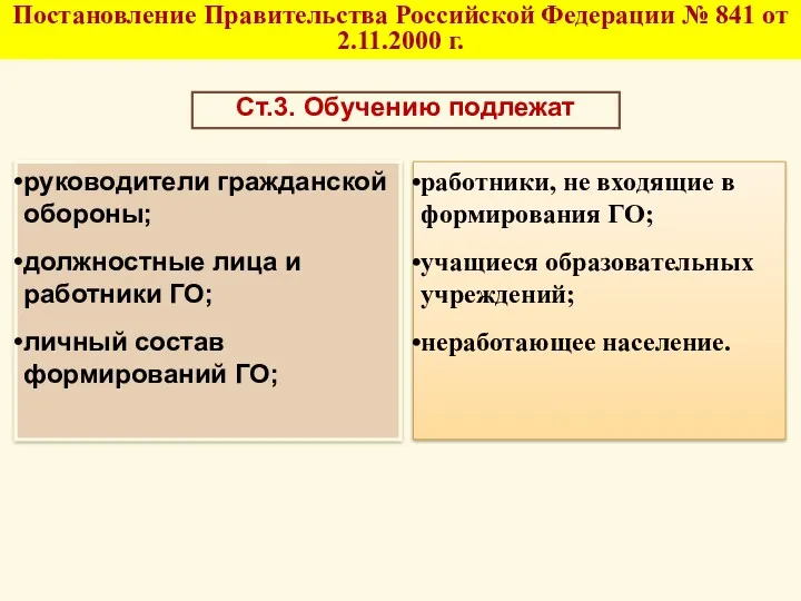 Постановление Правительства Российской Федерации № 841 от 2.11.2000 г. Ст.3.