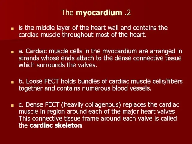 2. The myocardium is the middle layer of the heart