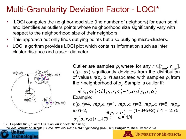 Multi-Granularity Deviation Factor - LOCI* LOCI computes the neighborhood size