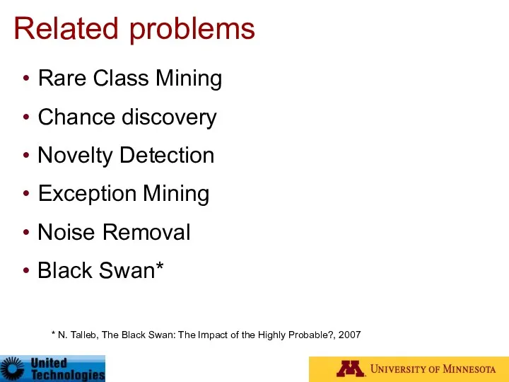 Related problems Rare Class Mining Chance discovery Novelty Detection Exception