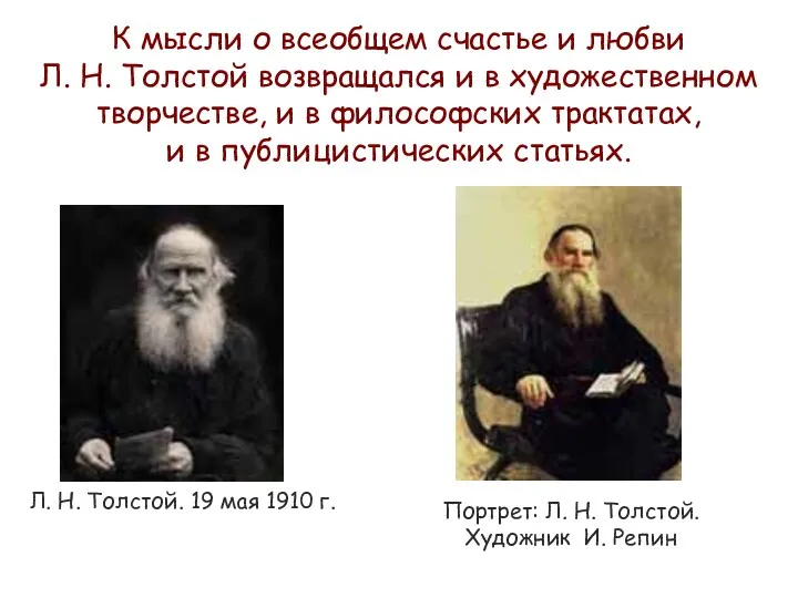 Портрет: Л. Н. Толстой. Художник И. Репин Л. Н. Толстой. 19 мая 1910