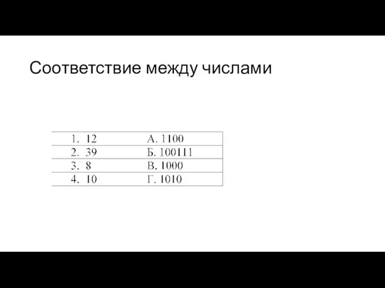 Соответствие между числами