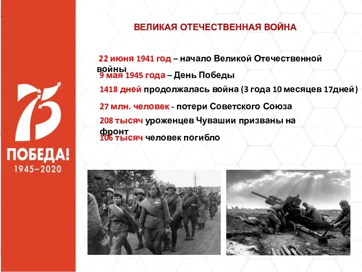 ВЕЛИКАЯ ОТЕЧЕСТВЕННАЯ ВОЙНА 22 июня 1941 год – начало Великой