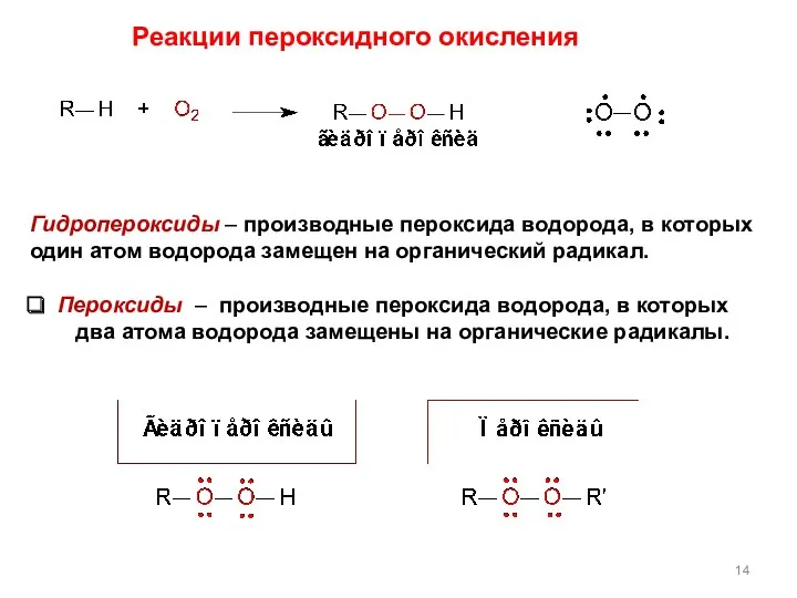 Гидропероксиды – производные пероксида водорода, в которых один атом водорода