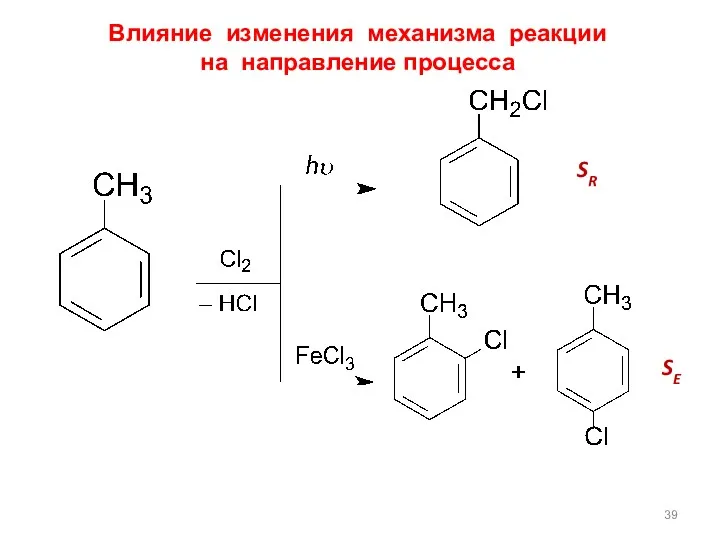 Влияние изменения механизма реакции на направление процесса SR SE