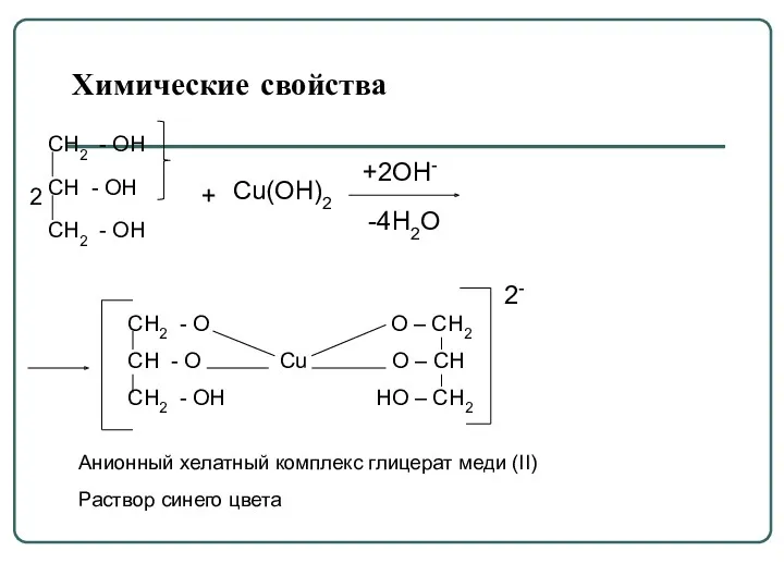 Химические свойства CH2 - OH CH - OH CH2 -