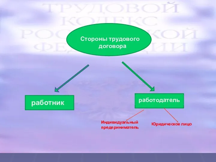 работник работодатель Индивидуальный предприниматель Юридическое лицо