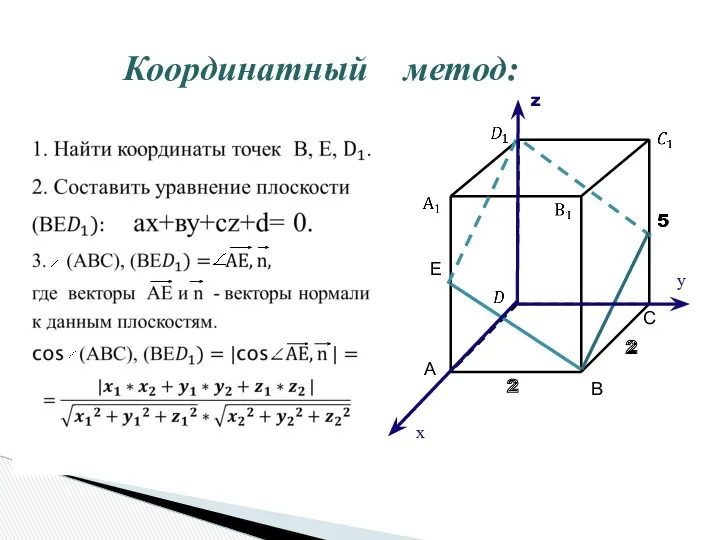 Координатный метод: А С В Е х у z 2 2