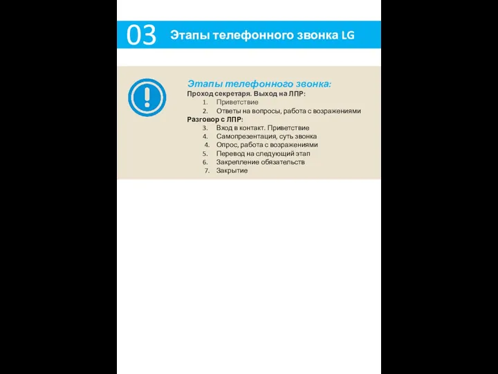 03 Этапы телефонного звонка LG Этапы телефонного звонка: Проход секретаря.