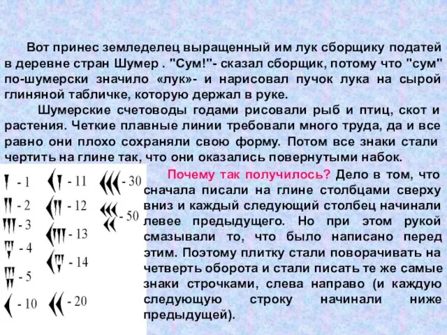 Шумерская клинопись Вот принес земледелец выращенный им лук сборщику податей в деревне стран